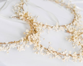Flower Girl Headpiece, Boho Flower Girl Crown, Ivory Flower Crown, Dried Flower Crown Flower Girl, Babys Breath Headpiece, Flower Girl Halo