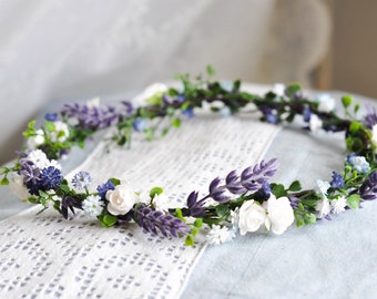 Lavendel Blumenkrone, Blumenmädchen Krone, Blumenkrone Hochzeit, Blumenmädchen-Kopfschmuck, Blumenmädchen-Stirnband, Lavendel Haarkrone, Braut-Krone