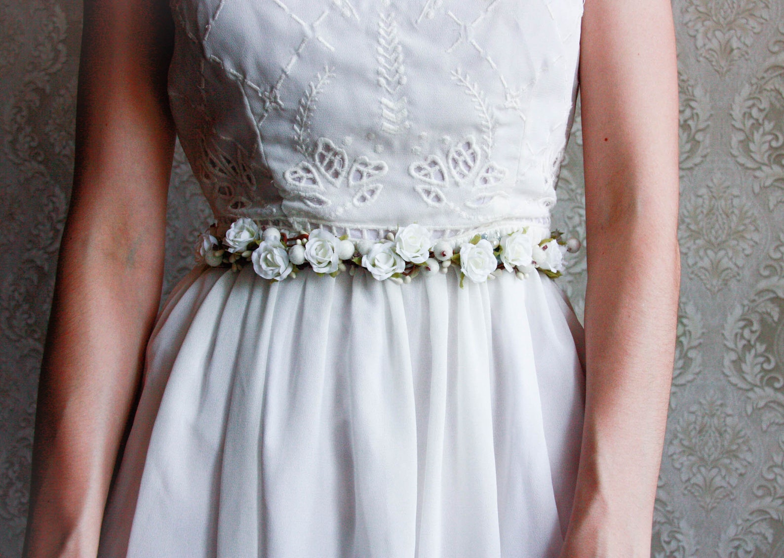 Cintura Da Sposa Fatta A Mano In Raso Con Perle - Fascia Annodata 270 Cm - Accessorio Matrimonio Per Sposerà E Cerimonia
