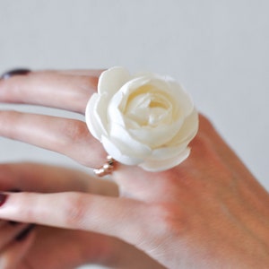 Ring, Flower Wedding Accessories, Fabric Flower Rings Jewerly, Bridal Party Gifts for Bridesmaids gifts, Ivory Flower Ring, Bridesmmaid Gift image 5