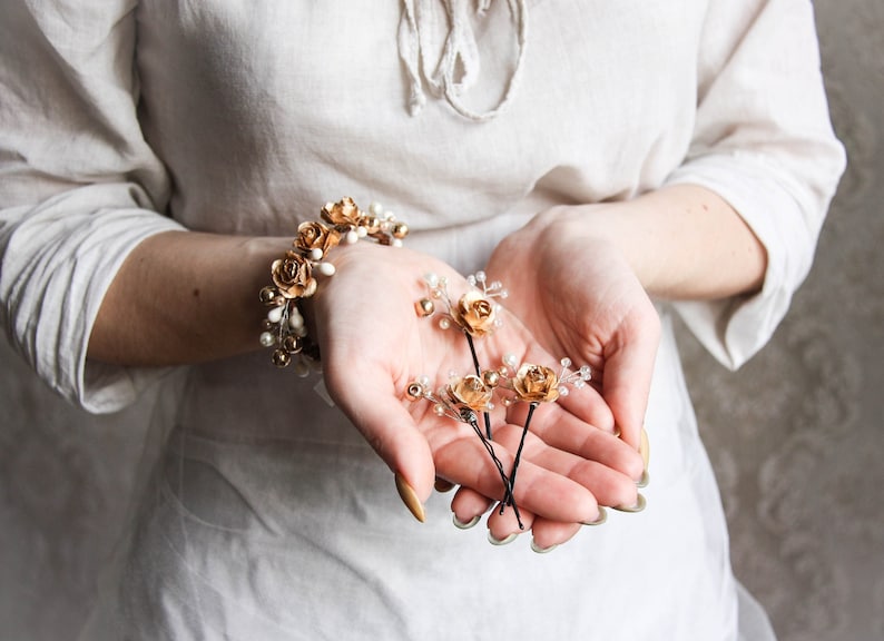 Flower Girl Flower Hair Pins Gold Pins Hair Pins Flower Babys Breath Hair Pin Gold Flower Hair Pin Wedding Hair Pins Flower Hair Pins