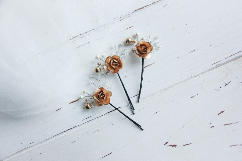 Flower Girl Flower Hair Pins Gold Pins Hair Pins Flower Babys Breath Hair Pin Gold Flower Hair Pin Wedding Hair Pins Flower Hair Pins