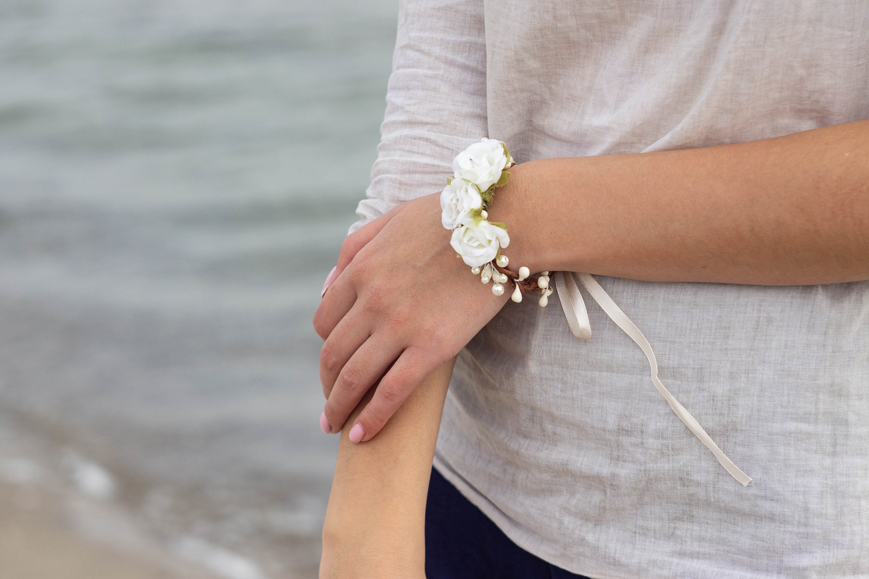 Corsage Bracelet Ivory Flower Wirst Corsage Bridesmaid Wirst Etsy