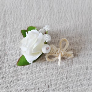 Boutonniere With Ivory Rose, Boutonniere Corsage, Greenery Boutonniere Corsage, Rustic Wedding Boutonniere Corsage, Buttonhole Boutonniere