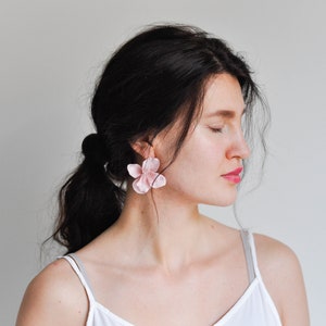 Wedding Earrings, Fabric Flowers Bridal Earrings, Bohemian Earrings, Bridesmaid Flower Accessories Earrings, Romantic Jewellery Flower image 6