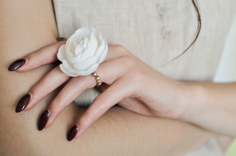 Ring, Flower Wedding Accessories, Fabric Flower Rings Jewerly, Bridal Party Gifts for Bridesmaids gifts, Ivory Flower Ring, Bridesmmaid Gift image 10