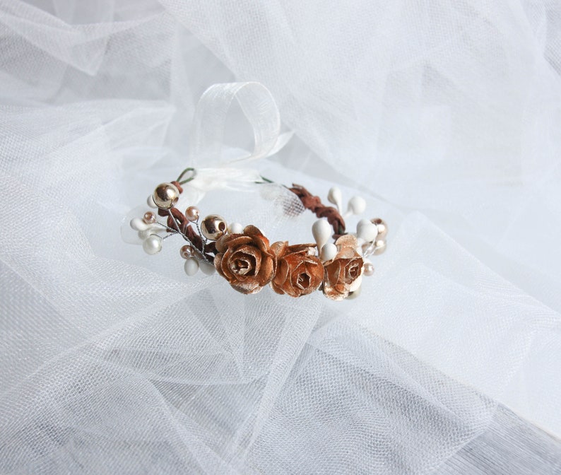 Corsage Bracelet, Wrist Corsage, Wrist Gold Bracelet, Flower Girl Accessories, Bracelet Corsage, Flower Girl Corsage, Flower Wrist Corsage image 4