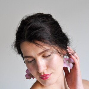 Romantic Flowers Earrings, Fabric Flowers Bridal Earrings, Bohemian Earrings, Bridesmaid Flower Accessories Earrings, Bridal Flower Earrings image 9