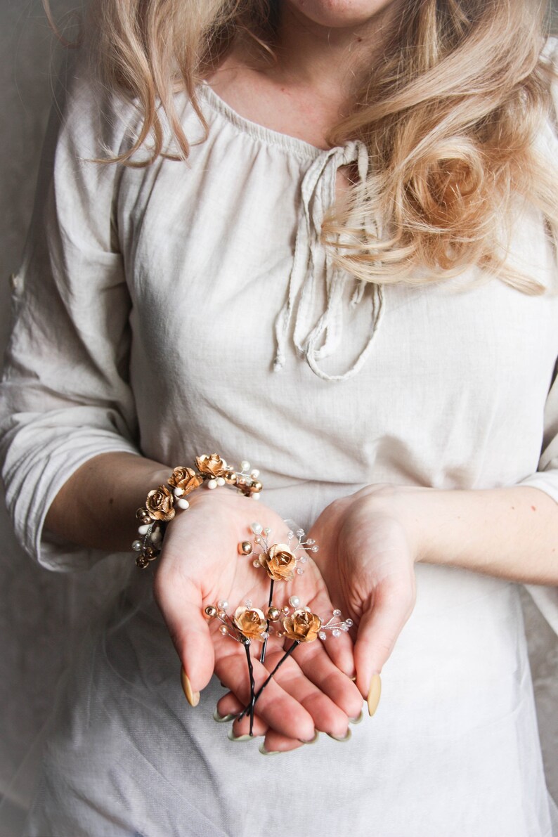 Flower Girl Flower Hair Pins Gold Pins Hair Pins Flower Babys Breath Hair Pin Gold Flower Hair Pin Wedding Hair Pins Flower Hair Pins