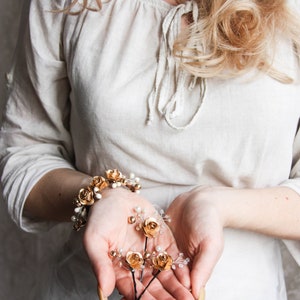 Corsage Bracelet, Wrist Corsage, Wrist Gold Bracelet, Flower Girl Accessories, Bracelet Corsage, Flower Girl Corsage, Flower Wrist Corsage image 5