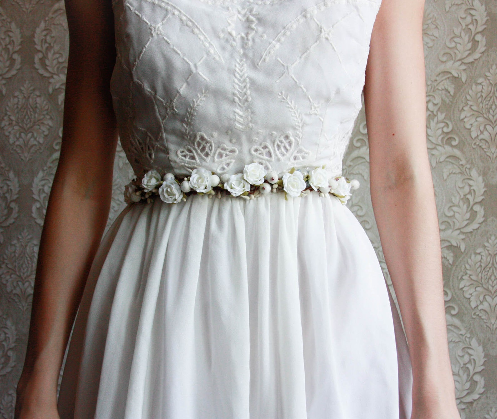Cintura Da Sposa Fatta A Mano In Raso Con Perle - Fascia Annodata 270 Cm - Accessorio Matrimonio Per Sposerà E Cerimonia