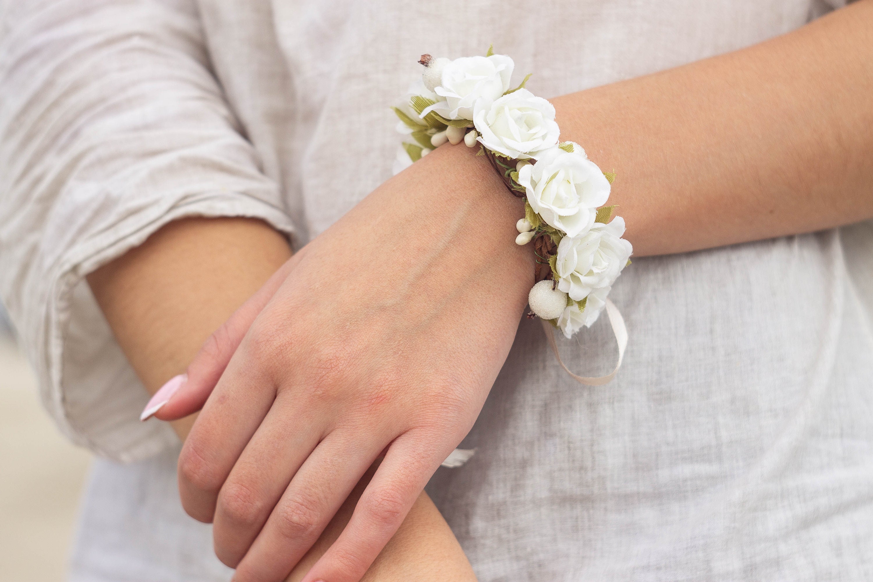 Delicate Bridal Bracelet Dried Flowers Handmade Wrist Corsage