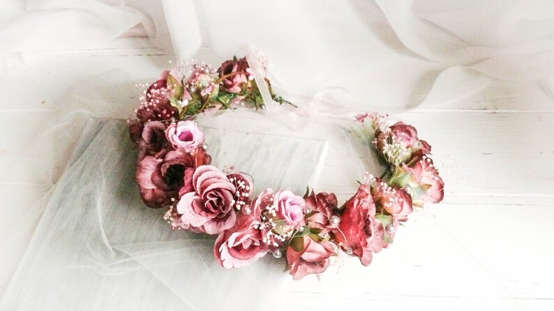 Bride Flower Crown Purple Rose Crown Blush Flower Crown Flower Girl Headpiece Flower Girl Crown Rose Head Wreath Flower Crown Wedding