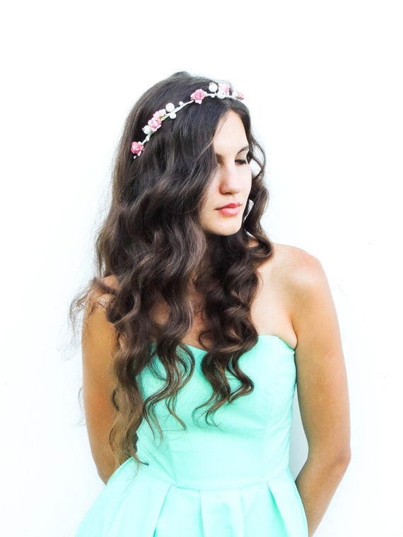 Flower Crown Wedding Flower Girl Crown Floral Tiara Flower Etsy