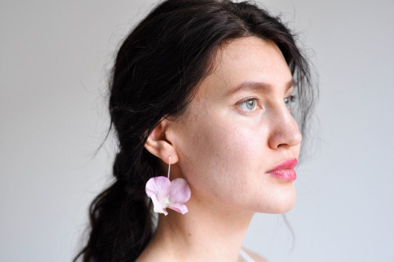 Romantic Flowers Earrings, Fabric Flowers Bridal Earrings, Bohemian Earrings, Bridesmaid Flower Accessories Earrings, Bridal Flower Earrings image 4