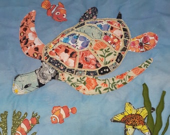 Sea Turtle Applique Pattern Snappy the Cute Little Water Creature Scrap Buster Fabric Art Handmade Quilt Project Unique Gift For Craft Lover