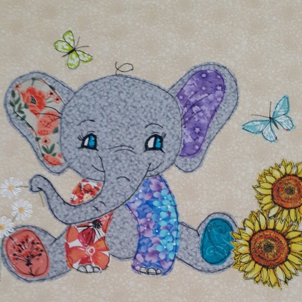 Elephant Applique Pattern May Beautiful Baby Beast Scrap Buster Quilt Block Fabric Art Handmade Hobby Project Unique Gift For Craft Lover