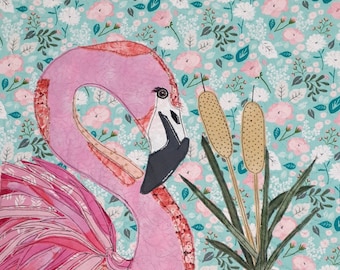 Flamingo Applique Pattern Fiona Fabulous Scrappy Pink Bird Scrap Buster Quilt Fabric Art Handmade Hobby Project Unique Gift For Craft Lovers