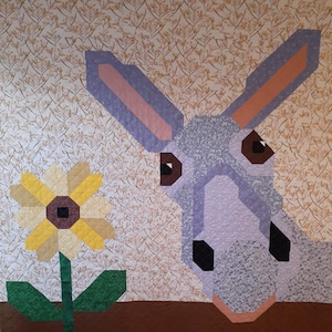 Donkey Quilt Pattern Dolly the  Adorable Cute Mule and Sunflower Patchwork Handmade Throw Project Scrap Buster Unique Gift For the Quilter