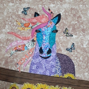 Horse Applique Pattern Hannah a Gentle Happy Colorful Horse Scrap Buster Fabric Art Handmade Hobby Quilt Project Unique Gift For Craft Lover