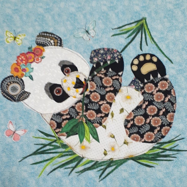 Panda Applique Pattern Pam the Precious Playful Cub Scrap Buster Pretty Quilt Block Fabric Art Handmade Project Unique Gift For Craft Lover