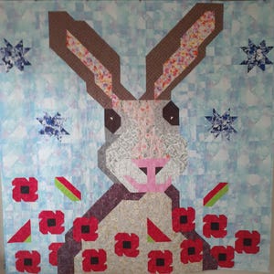 Hare Patchwork Quilt Pattern: Harriett in the Poppy Field (PDF Pattern)