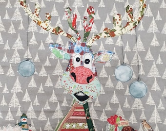 Reindeer Applique Pattern Christmas Holiday Season Scrap Buster Fabric Art Handmade Hobby Quilt Block Festive Unique Gift for a Craft Lover