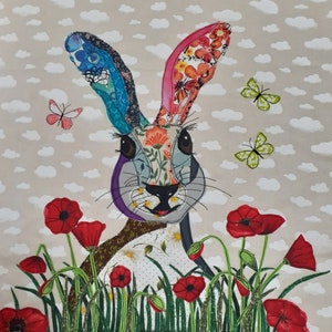 Hase Applikation Muster Harriett Glücklich Langohr Wildkaninchen Scrap Buster Stoff Kunst Handmade Quilt Block Projekt Einzigartiges Geschenk für Handwerksliebhaber