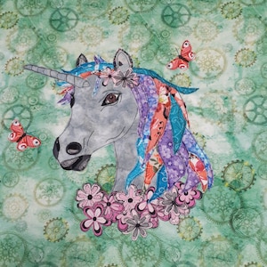 Unicorn Applique Pattern Bella Gorgeous Fantasy Horse Scrap Buster Quilt Block Fabric Art Hobby Handmade Project Unique Gift for Craft Lover