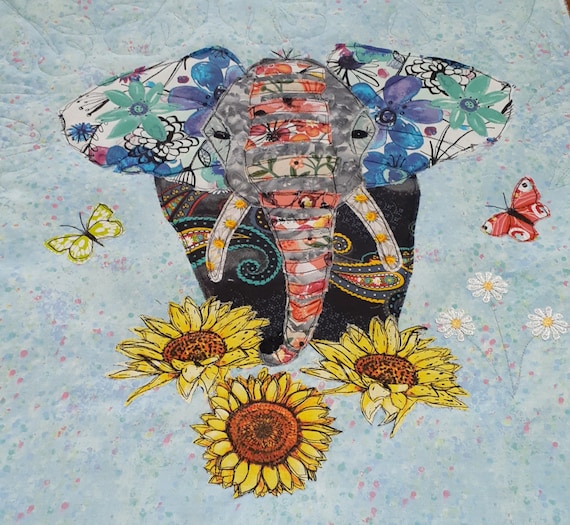 Elephant applique quilt sale