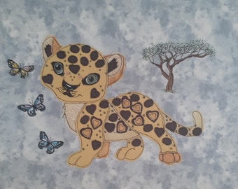 Leopard Applique Pattern Lenni the Lovely Spotted Baby Cub Scrap Buster Fabric Art Handmade Hobby Quilt Project Unique Gift for Craft Lover