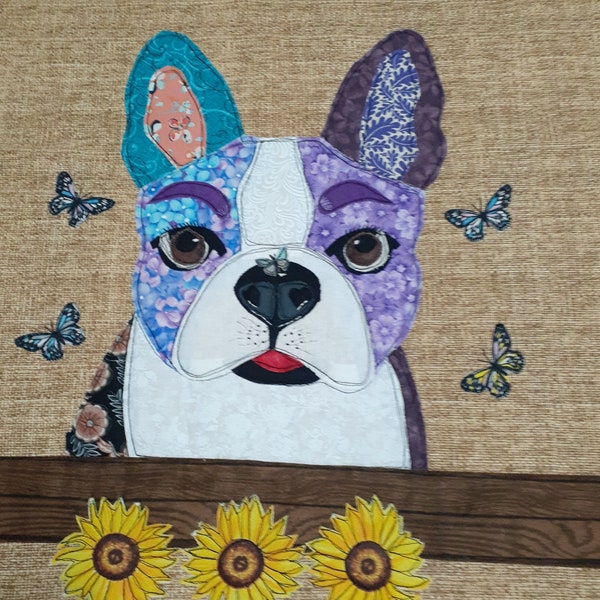 Boston Terrier appliqué motif Barb un beau chien Scrap Buster courtepointe bloc projet fait main tissu art passe-temps cadeau unique pour les amateurs d'artisanat