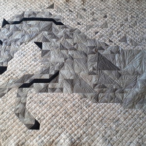 Horse Quilt Pattern Patchwork Wild and Free Grey Mare Scrap Buster Half Square Triangles Fabric Art Handmade Project Unique Gift Craft Lover