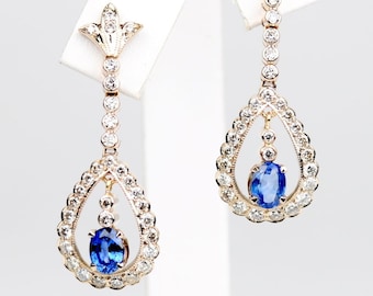 Certified GIA GG 18KT WG Top Grade Sri Lanka Blue Sapphire Diamond Earrings