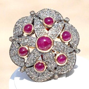 Vintage 14KT 12 Carat African Ruby Rose Cut Diamond Victorian Ring