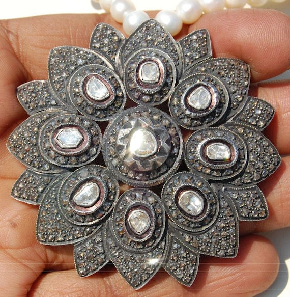 Rare Vintage 14kt Diamond Floral Necklace Earring… - image 1