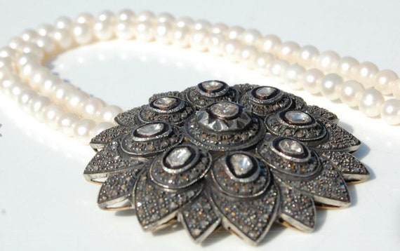 Rare Vintage 14kt Diamond Floral Necklace Earring… - image 3