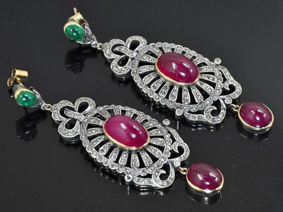 Stunning Vintage 14KT Emerald Ruby Diamond Victor… - image 3