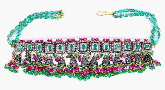 14Kt Victorian Gold and Silver emerald ruby diamo… - image 6