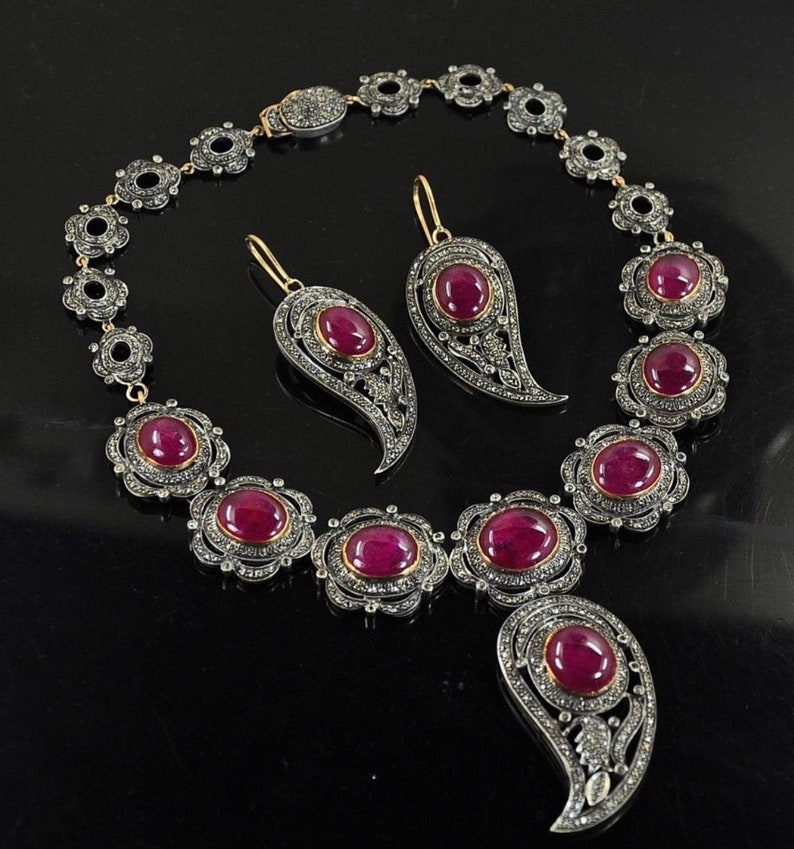 Extraordinary Genuine Ruby Diamond Victorian Necklace Earrings | Etsy