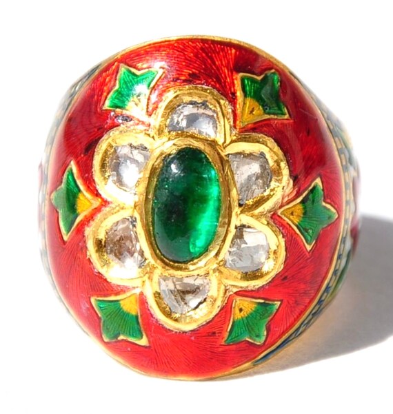 23kt gold Emerald diamond Mughal Indian colorful … - image 2