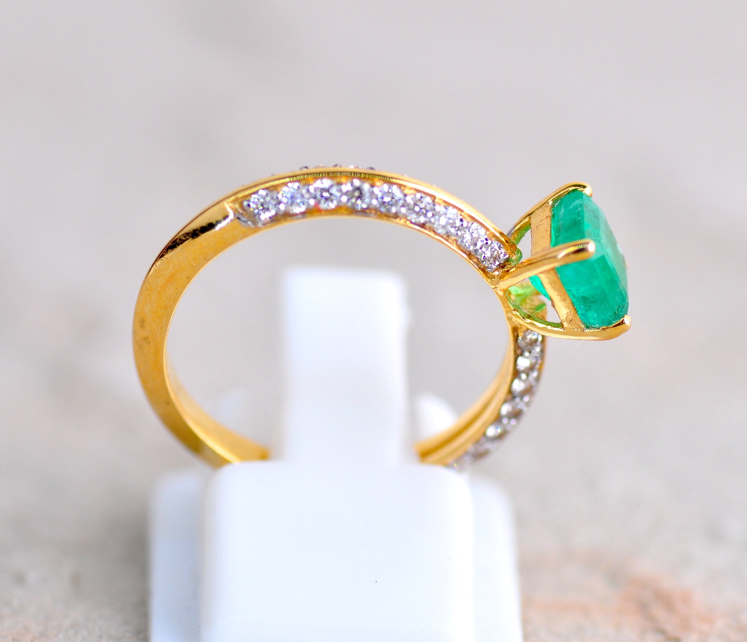 Custom Handmade 18KT Colombian Emerald Diamond Ring Stamped | Etsy