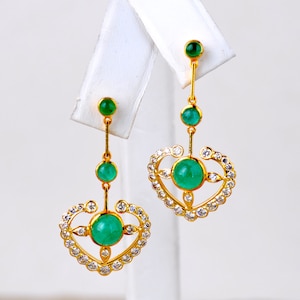 Top Grade 18KT 8 ct Colombian Emerald 2 ct Diamond Earrings