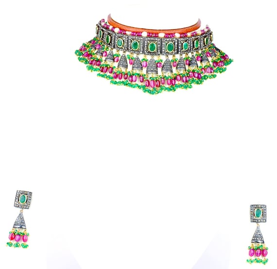 14Kt Victorian Gold and Silver emerald ruby diamo… - image 4