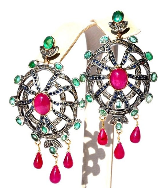 Colorful Vintage 14KT Ruby Emerald Diamond Victori