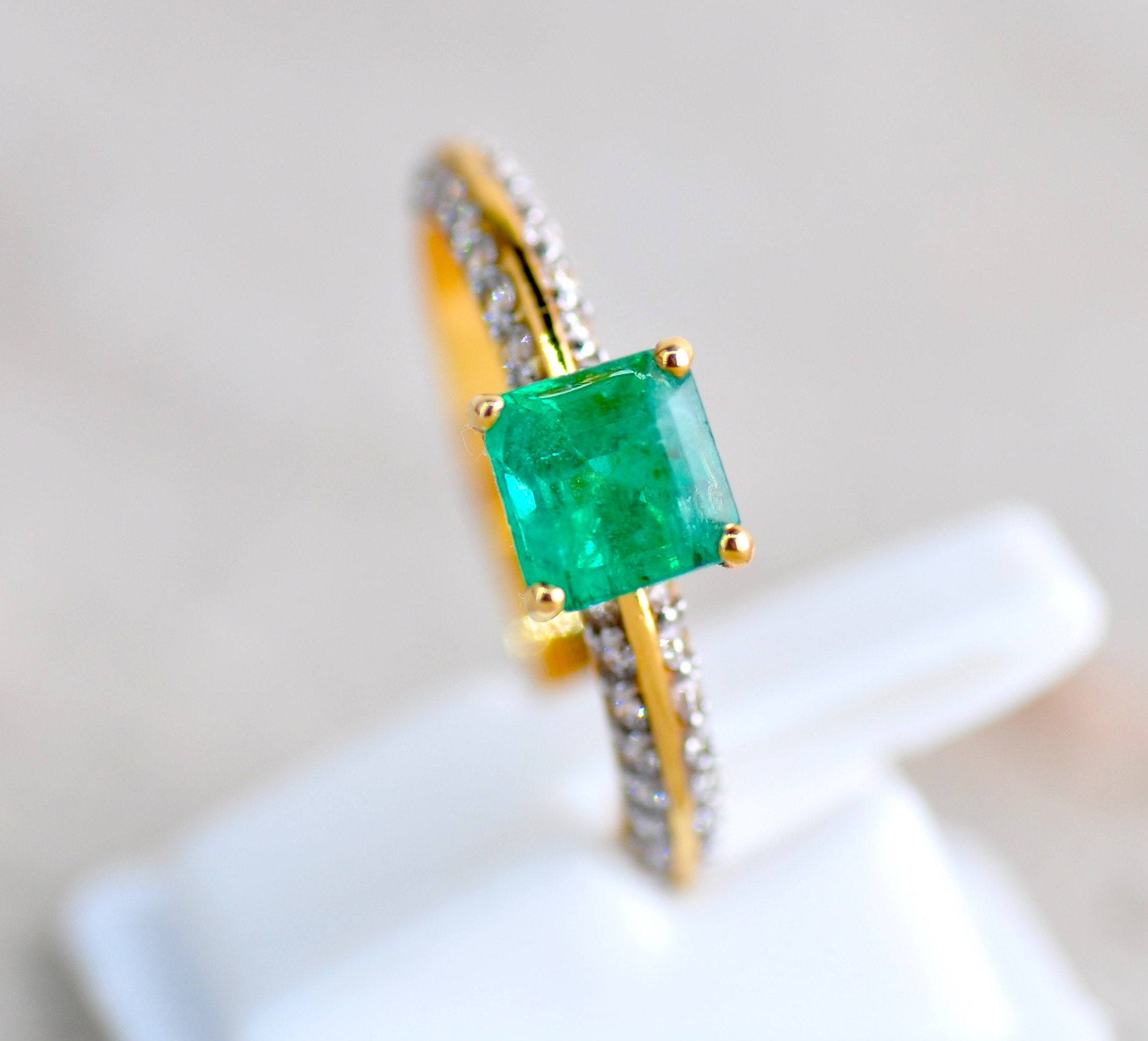 Custom Handmade 18KT Colombian Emerald Diamond Ring, Stamped - Etsy