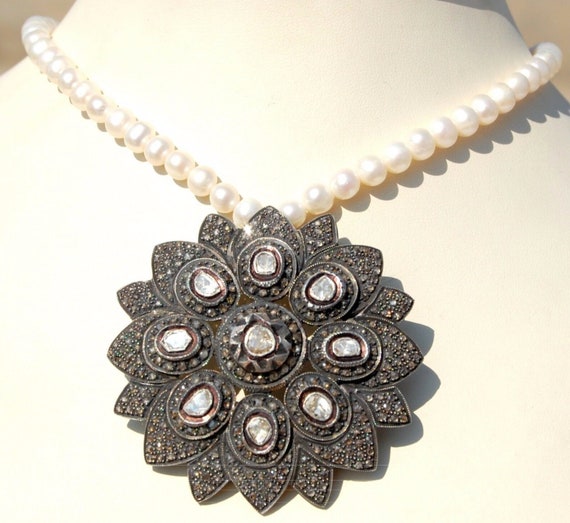 Rare Vintage 14kt Diamond Floral Necklace Earring… - image 4