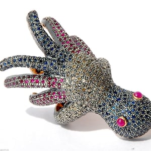 Exceptional Vintage 14kt Blue Sapphire Ruby Diamond Octopus Victorian Ring