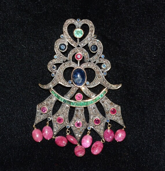 Vintage 14KT 34 carats Burma Blue Sapphire Ruby E… - image 2