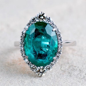 Huge 18KT White Gold Colombian Marquis Emerald Diamond Ring, Custom Handmade ! Stamped Marked